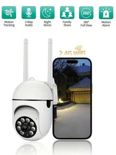 1 pieza Cámara de vigilancia WIFI 1080P 2.4G 300W con visión nocturna a todo color, video de seguridad panorámico inalámbrico y apto para la seguridad del hogar