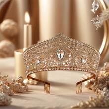 1pc Korean Style Metal Crown, High-End Bridal Wedding Headdress, Multi-Color Options, Elegant Headpiece For Wedding Dress, 15*14*6.5cm, Suitable For Various Occasions, Luxury Accessory - Multicolor - View 5