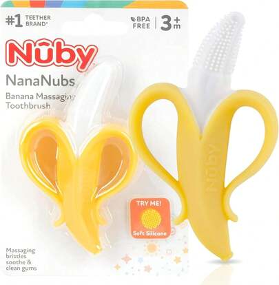 Nananubs Banana Massaging Teether – Teething Toys 3 Months And Up, Silicone Teether Sore Gums, Infant Toy, Essentials, Brush, Travel Accessory, Babies,Teether Toy,Birthday