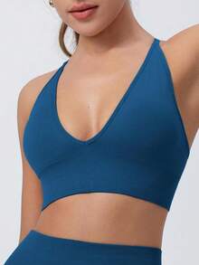 Women's Solid Criss Backless Padded Sports Bra, Pickleball & Tennis Clothes Fall, Sports Bra Women, Adjustable Strap Wireless Sports Bra, Back-To-School Clothing, Ladies Sportswear, Fallfreshness, Birthday Gifts Top - Multicolor - View 7