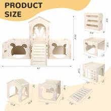 Large Rabbit Hideout Bunny Castle Wooden Bunny House Hay Feeder Detachable Rabbit Hideaway Indoor Rabbit Castle With Ramp Small Animal Houses Habitats - Wooden - 查看 2