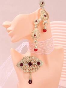 1 套金属水钻镂空吊坠项链胸针围巾夹耳环首饰套装，适合女士中东婚礼派对节日庆典、节日礼物