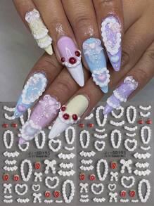 2pcs 5D Embossed Cake Cream Nails Art Stickers French Lace Skirt Edge Cute Cream Stripes Strawberry Cherry Bow Nail Decals Kawaii Heart Cream Nail Art Decoration Self-Adhesive Stickers DIY Nail Supplies