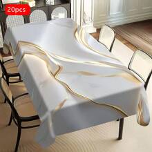 1/20pcs Elegant White Marble Tablecloth With Golden Stripe Design – Rectangular Polyester Table Cover For Dining, Parties, Weddings, And Outdoor Decor – Perfect Gift For Home Styling, Smooth Finish Fabric