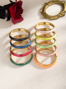 1 Pc Fashion 18K Gold Plated Multi-Color Enamel Flexible Bangle Bracelet, Suitable For Women Daily Wear