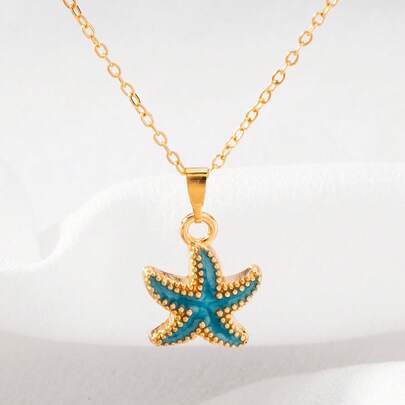 1件可爱彩色海星吊坠项链，适合夏季海滩、生日礼物、日常佩戴