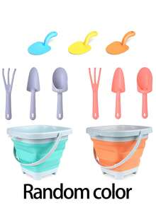 7件/4件/3件/1件儿童小麦秸秆沙滩桶玩具套装，挖沙、戏水，柔软橡胶材质耐用，包含小麦秸秆沙桶、沙滩桶、铲子、耙子、勺子、海洋模具，颜色随机，适合3-6-12岁男孩女孩幼儿