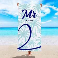 2 件装情侣热带风情沙滩巾 - 超柔软面料，时尚粉色和蓝色心形设计，耐用超细纤维，适合海滩、泳池、露营、旅行、沙滩毯