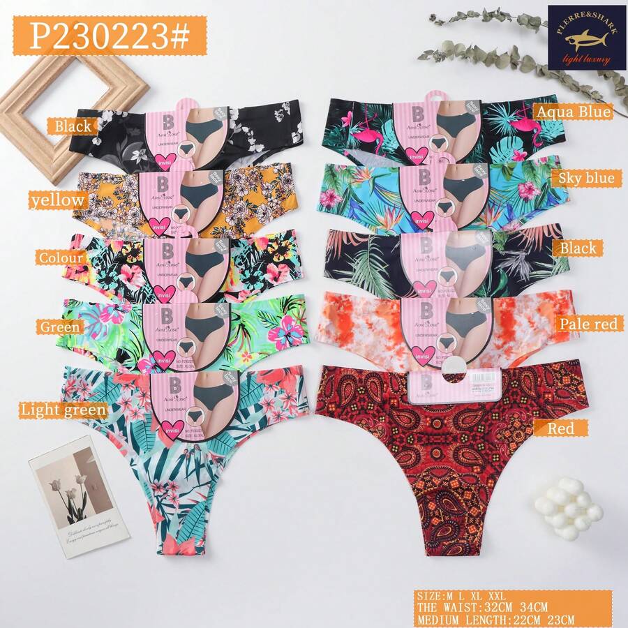 PLERRE&SHARK Juego de 12 tangas tipo bikini para mujer, con acabado brillante y sedoso, diseño sexy y cómodo(Un paquete de 12 incluye tamaños L, XL y XXL.) - Multicolor - Ver 1