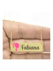 Colar Personalizado Princesa Resinado e Gravação Nome Fabiana Banhado Ouro 18K - 999018311