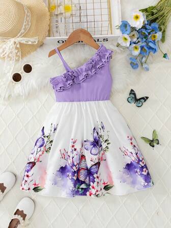 Vestido de niña joven de moda informal sin mangas con parches, estampado de rayas y flores, para uso diario y al aire libre, verano