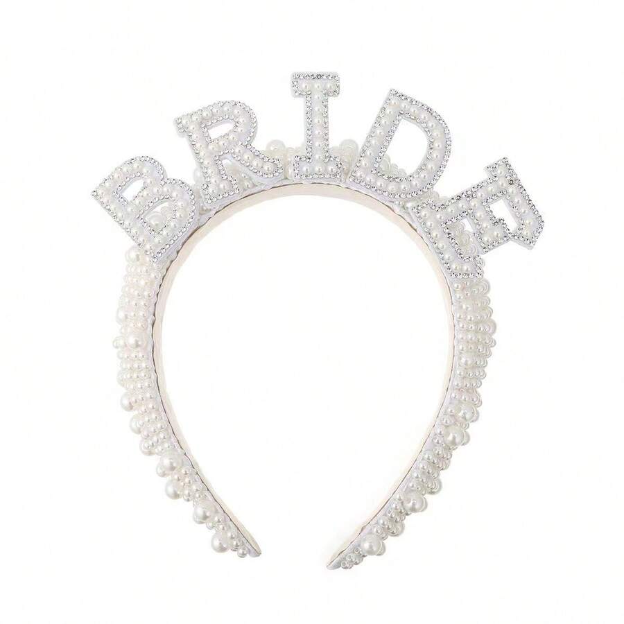 1 珍珠头带和面纱婚礼新娘发饰，优雅派对装饰