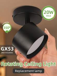 CANMEIJIA GX53 嵌入式吸顶灯，黑白两色可选，带/不带灯泡，铝制材质，兼容 GX53 灯泡。适用于商店、书房、卧室、客厅、咖啡厅、展厅、画廊、博物馆、走廊、门廊。请根据您的需求选择尺寸。