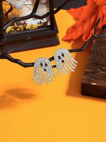 1 Pair Rhinestone Ghost Stud Earrings, Cartoon Cute Gothic Sparkling Ghost Rainbow Color Earrings, Suitable For Holiday Parties, Halloween Cosplay, Witch Role Play, Party Jewelry Gift