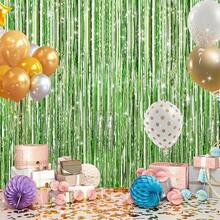2Pack Silver Metallic Tinsel Foil Fringe Curtains, Door Streamer Photo Booth Backdrop Birthday Wedding, Graduation Engagement Bridal Shower Bachelorette Party Decorations Dancing Ball Party - 淺綠色 - 查看 9
