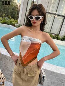 1 件多色印花仿丝时尚围巾，印花 70 厘米头巾女式百搭腰带包装饰头巾飘带头饰时尚围巾、发带、日常佩戴头巾、头带非常适合装扮您的外观 - 藍白色 - 查看 9