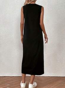 Vestido casual de unicolor simple sin mangas para mujer