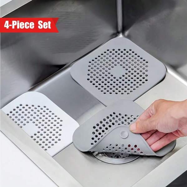 4pcs Silicone Drain Protector Set, Suction Cup Sink Filter, Shower Drain Cover Hair Catcher, Suitable For Shower Drain Filter, Drain Stopper, Bathroom, Bathtub, Kitchen