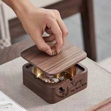 Customized Handmade Solid Walnut Wood Vintage Ashtray With Lid, Groomsman Gift, Father's Day Mother's Day Christmas Gift, Birthday Gift, Festival Gift, Perfect Gift For Dad And Boyfriend, Wedding Party Souvenir - Brown - View 9