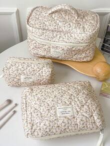 1 件精致粉色花卉化妆包，灯芯绒花卉化妆包，花卉美学，休闲大容量便携式拉链化妆包，女生化妆包，护肤化妆包，适合家庭、女性、女孩和学生，节日礼物，生日礼物，圣诞节礼物，适合送给朋友和妈妈。旅行必需品假期夏季返校学校用品包，适合学校旅行包，女士化妆包，适合旅行