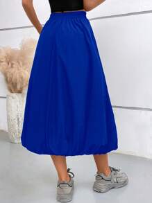 Women's Bubble Skirt Elastic Waist With Pockets Solid A-Line Long Skirts