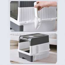 Extra Large Cat Toilet Box With Hood - Enclosed Litter Pan For Big Cats, Includes Scoop & Easy-Clean Design - Grey - View 5