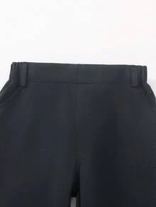 Young Boy Solid Color Elastic Waist Casual Trousers, Comfortable Kids Pants For Spring & Autumn - Black - View 3