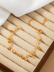 1pc Elegant Fashion Bell Micro-Inlaid Cubic Zirconia Bracelet, Adjustable Pull-Style Minimalist Luxurious Bracelet - Gold 1 - View 3