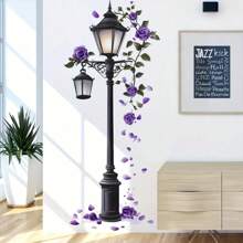 Super grande autocollant mural de lampadaire élégante rose violette lampadaire de rue autocollant mural 84*200CM détail réaliste fleur autocollant mural, auto-adhésif et facile à appliquer, parfait pour l'ambiance du salon et de la chambre à coucher, décoration de chambre