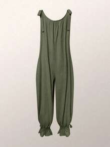 Women's Casual Solid Color Knotted Camisole Harem Pants, Suitable For Dates And Vacations