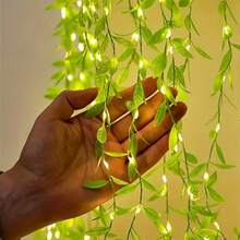 GCTECHING 1pc 2m Green Leaf Garland String Light, 20 LED Bulbs, Battery Powered Warm Light, Suitable For Fireplace, Railing, Curtain, Christmas Gift, Party, Wedding, Room, Table, Indoor Decoration (Can Be Displayed In Multiple Ways) - Warm White - View 9