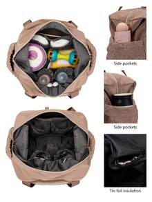 LEQUEEN 1 件装牛津布妈妈尿布包，大容量手提包，多功能休闲斜挎孕妇包，适合产前护理、外出、短途旅行、健身 - 卡其色 - 查看 7