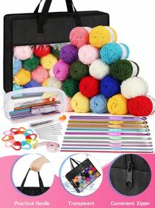 126 pièces Set de crochet pour débutants, comprend un fil acrylique à 100%, des crochets à tricoter et un sac de rangement noir, un kit de crochet ergonomique et portable, convient à tous les débutants (accessoires et couleurs de fil aléatoires)