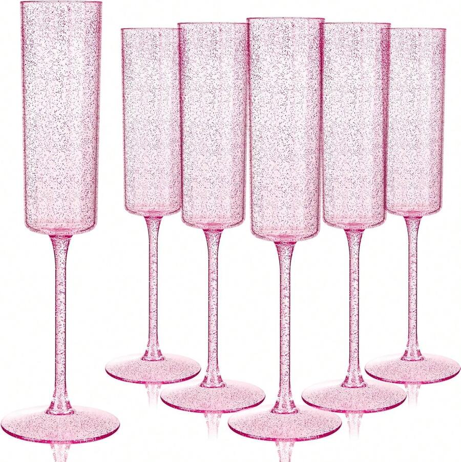 Ciaell 24 Pack Pink Plastic Champagne Flutes - 6 Oz Flower