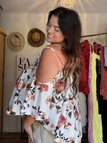 Enliva Jolene.Mendez Plus 印花露肩弧形下摆T恤，适合苹果型和圆润身材，夏季款 - 彩色 - 查看 4