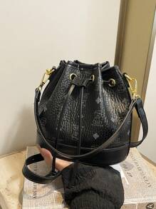 Fashionable, Versatile, Popular & Large Capacity Women Shoulder Messenger Bag, Suitable For Street, Date, Commute. Cute Cartoon Printed Drawstring Bucket Bag, Elegant, High Quality