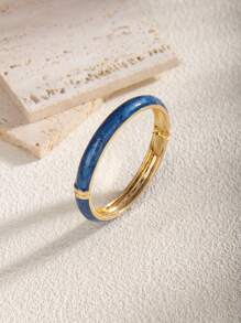 1 Pc Fashion 18K Gold Plated Multi-Color Enamel Flexible Bangle Bracelet, Suitable For Women Daily Wear