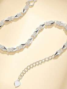 1pc FasFashionable Elegant Heart To Heart Four Leaf Silver Bracelet, Simple Versatile Chain Suitable For Women's Daily Wear