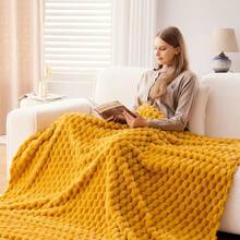 Super Soft King Blanket Pink Premium Silky Flannel Fleece 3D Ribbed Jacquard Lightweight Bed Blanket All Season Use (Pink Ribbed, King(90"X110")) - 芥末黃 - 查看 5