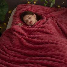 Super Soft King Blanket Pink Premium Silky Flannel Fleece 3D Ribbed Jacquard Lightweight Bed Blanket All Season Use (Pink Ribbed, King(90"X110")) - Coral Pink Ribbed - 查看 11