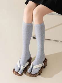 1/2/3 双女式中筒纯色黑/白/灰两趾分趾袜 - 彩色 - 查看 6