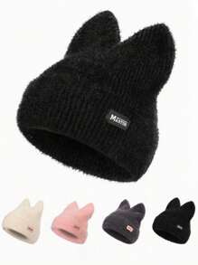 1 pièce Bonnet en tricot à oreilles de lapin style Loverboy unisexe, adapté pour les fêtes de rue, l'utilisation en extérieur pendant les saisons d'automne et d'hiver