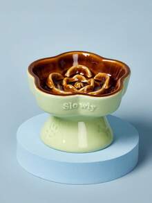 PETSIN 寵物慢進食碗，陶瓷升高貓/狗碗，防噎食，防濺，頸部保護，帶斜口設計，適用於小型犬和貓