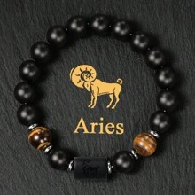 10mm Beaded Bracelets For Men Women Couple Black Punk Streetwear Tigers Eye Bangles Gifts For Boyfriend Constellation Aries Taurus Gemini Cancer Leo Virgo Libra Scorpio Sagittarius Capricorn Aquarius Pisce Zodiac Lover Accessories Jewellery