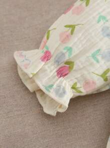 MommBaby Mono de manga larga con estampado floral y de conejo en capas para bebé niña, con botones, abierto por delante y en la entrepierna, lindo conjunto de primavera/otoño