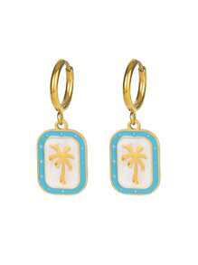 1 par de pendientes colgantes de árbol de coco de acero de titanio, pendientes de moda y versátiles, apropiados para uso diario y salidas para mujeres