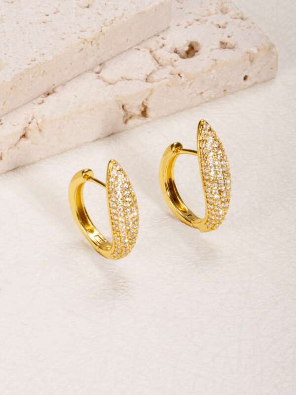 2pcs Fashion Versatile Elegant Luxurious Paved Crystal U-Shaped Golden Earrings, Gift For Best Friend, Girlfriend, Wife, For Holidays, Birthday, Suitable For Women & Girls Daily Wear