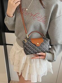 Women's Fashionable And Casual Versatile Contrasting Fabric Dumpling Bag,Minimalist Nylon Square Bag Women Hand Bag, Fashion Handle Purse, Retro Style Handbag With Removable Strap,Handbags For Teen Girls Women College Students,Rookies & White-Collar Workers Perfect For Office,College,Work ,Business,Commute - Black - View 3