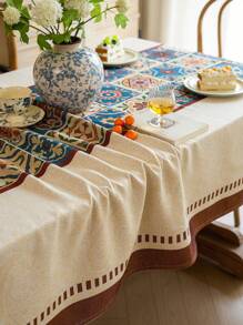 1pc Bohemian Style Red Geometric Jacquard Tablecloth, Rectangular Coffee Table Cover, Suitable For Daily Use, Festivals, Gatherings