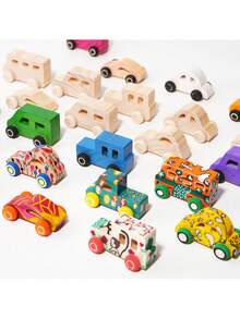 8 piezas/set Juguetes de coche de madera DIY para pintar, juguetes de coche de madera DIY, coches de madera sin terminar, manualidades para estudiantes y actividades en el hogar, set de tiempo familiar y carpintería fácil, kit para construir y pintar tu propio coche y camión, regalos para niños - Caqui - Ver 9